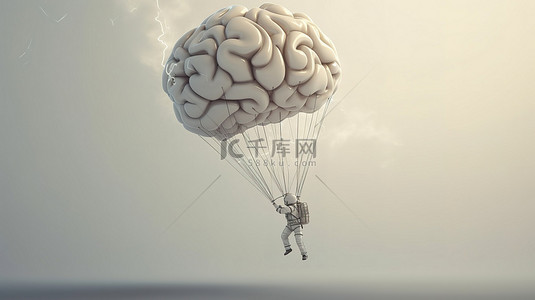 卡通儿童学习人物背景图片_聪明的角色在 3D 渲染中用降落伞实现了信仰的飞跃