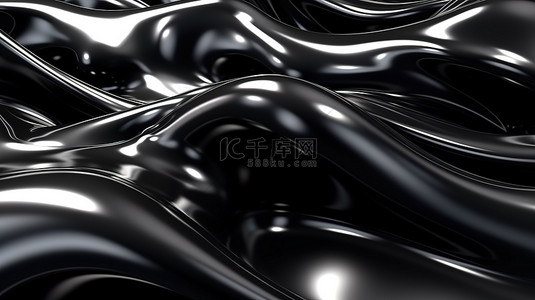 有機形狀背景图片_在流体 3D 渲染中抽象的黑色橡胶哑光塑料形式