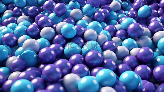 一堆不起眼的蓝色和紫色球体的充满活力的 3D 渲染