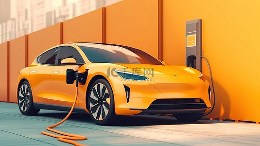 汽车加油背景图片_电动汽车在充电站充电的 3D 插图