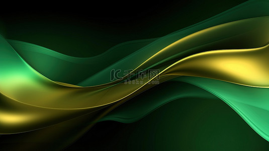 发光 3d 绿色和金色抽象背景