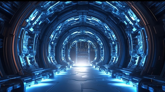 黄色能量背景图片_未来派科幻门户能量隧道的 3D 渲染