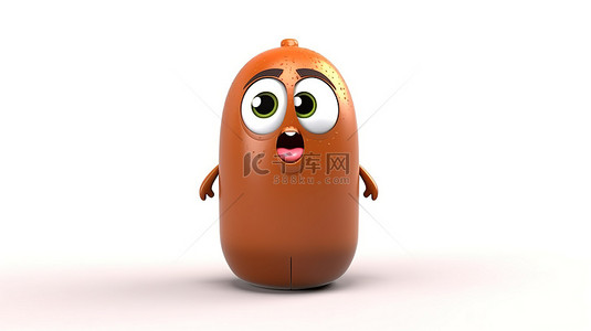 供电背景图片_白色背景的 3D 渲染，带有可充电电池供电的棕色鸡蛋角色吉祥物