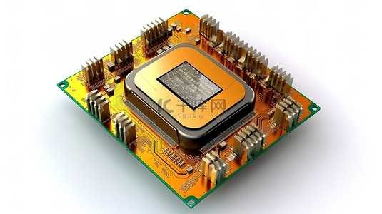 中央处理器单元 CPU 的白色隔离顶视图的 3D 插图