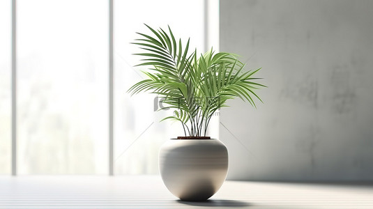 优雅花瓶中室内植物的逼真 3D 渲染