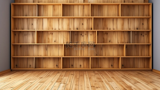 空置的木架子和书柜 3d 渲染
