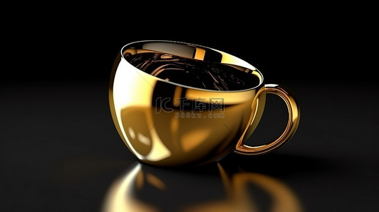 黑色背景下闪闪发光的金杯的 3D 插图