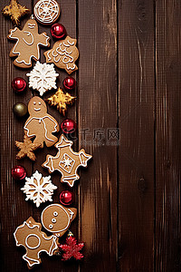 单联装饰画背景图片_木地板上的圣诞饼干装饰