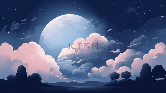 卡通云背景图片_月亮粉色云层背景