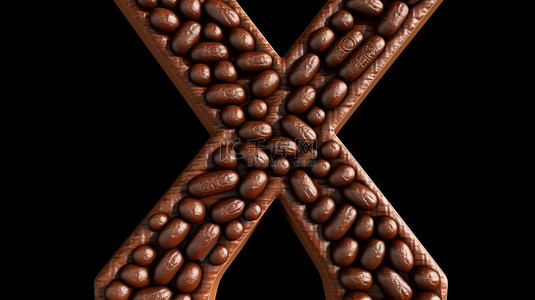用巧克力涂层豆糖创建的字母 x 的 3d 插图