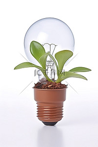 粘土盆栽背景图片_白色背景粘土盆中的小灯泡植物
