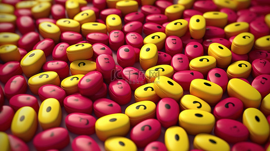 光滑的药丸表情符号是微笑表情的 3D 渲染