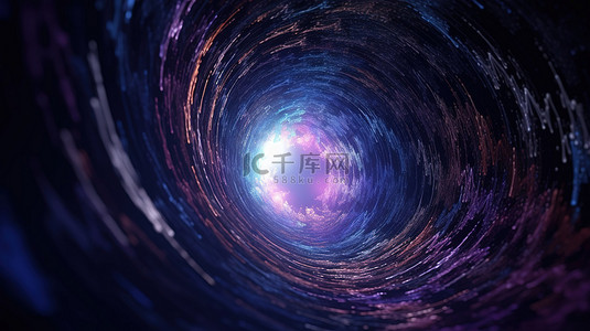 科幻未来科技背景图片_未来派时空虫洞迷人的蓝紫色 3d 渲染