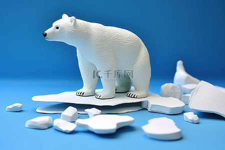 全球蓝色背景图片_上面有一块蓝色的板，上面有一只白色的北极熊