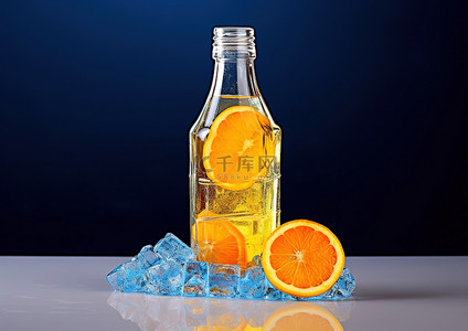 蓝色冰瓶，表面橙色