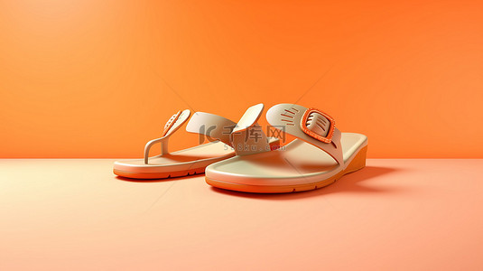 柔和的橙色背景下夏季主题人字拖的 3D 插图