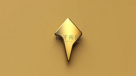 方向标记徽章在哑光金色表面上闪闪发光的位置箭头印记 3D 生成的社交媒体图形