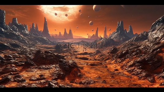 外星球全景的超凡脱俗地形 3D 渲染