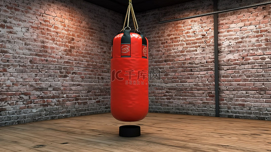 武术和拳击背景图片_3d 渲染的运动拳击袋