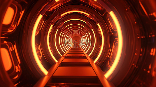 空间隧道背景图片_橙色发光空间隧道的 3D 插图，具有 4k 超高清颜色变化效果