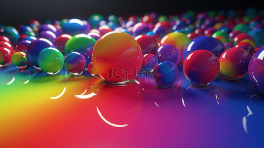 科技动态球背景图片_充满具有抽象彩虹图案的 3D 渲染球体的实验室