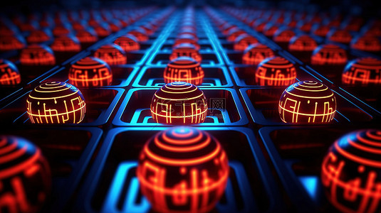 游戏设计师背景图片_带有发光中心的设计师抽象球的霓虹灯迷宫 3D 渲染