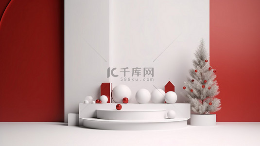 圣诞网页设计背景图片_圣诞节网页横幅设计概念 3d 渲染空白讲台供商业使用