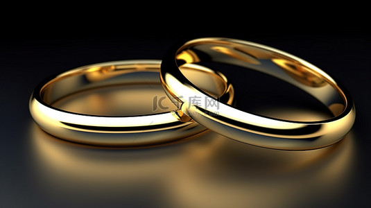 象征团结的两个金结婚戒指的 3D 渲染