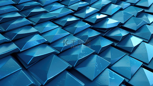 具有令人惊叹的蓝色钻石图案的四边形瓷砖屋顶的 3D 渲染