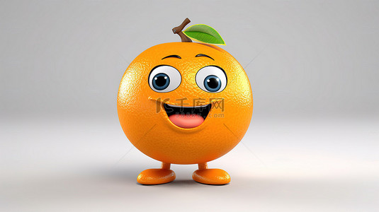 异想天开的 3D 卡通人物拿着橙色水果