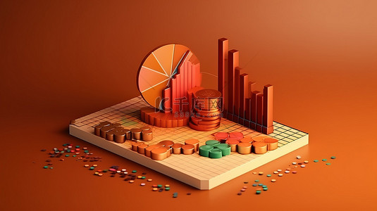 比特币商业主题的营销图表和 3D 模型分析