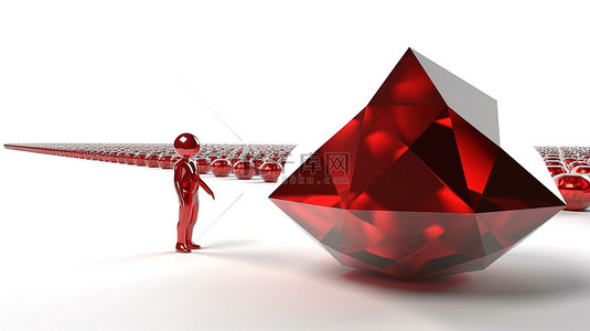 3d动画人物背景图片_白色背景 3D 人物装饰着醒目的红色钻石