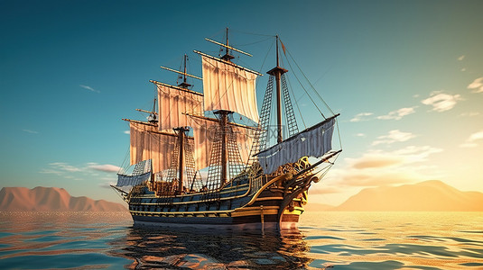 船古船背景图片_光栅形式的古帆船的 3d 渲染