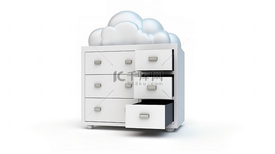 带有云和隔离文件柜的白色背景的 3d 插图