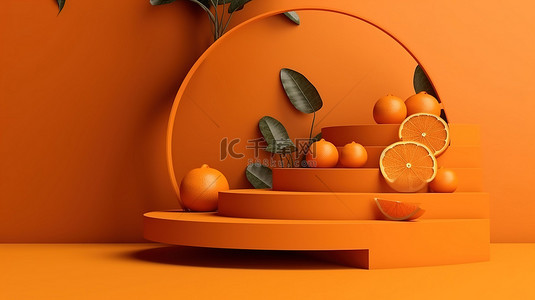 初春特价背景图片_3d 高架销售平台充满活力的橙色舞台，用于在工作室或陈列室展示您的产品，具有特价组合概念