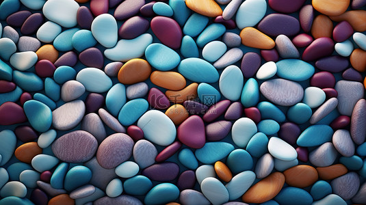 色彩鲜艳的鹅卵石创造出令人惊叹的图案背景 3D 渲染