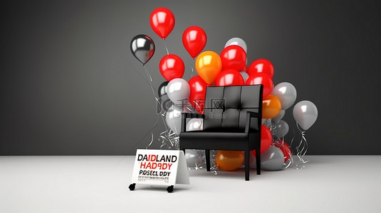 3D 渲染的气球和椅子业务增长概念