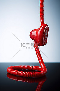 一个红色电话盘绕在挂绳上以固定