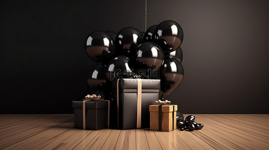 3d促销装饰背景图片_节日盛宴气球装饰黑色星期五销售与圣诞节新年促销 3d 渲染