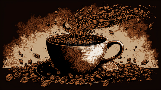 冰奶茶饮品背景图片_咖啡风格化飞溅插画