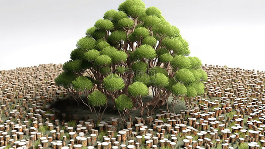 植物标志背景图片_金钱植物从手中的一堆硬币中发芽 3d 树生长图