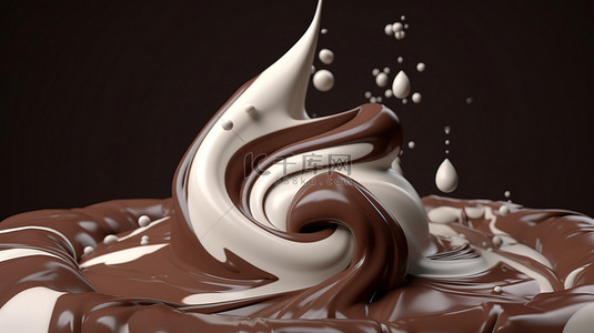 牛奶和巧克力在带有剪切路径的令人惊叹的 3D 渲染中创造旋风