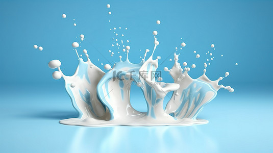 牛奶漩涡背景图片_蓝色隔离背景中牛奶溅出的 3D 渲染