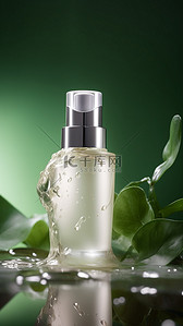 玻璃瓶水背景图片_护肤品补水玻璃瓶绿色背景