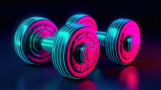 用于 3D 健身锻炼的老式网络霓虹灯风格哑铃