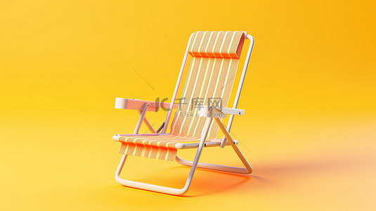 暑假的 3D 插图，柔和的橙色背景和可折叠沙滩椅