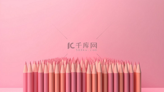 红色铅笔背景图片_创意最小背景 3D 渲染插图上的柔和粉红色铅笔