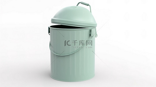 垃圾桶城市背景图片_白色背景下的 3D 浅绿色垃圾桶促进城市地区的清洁和减少废物