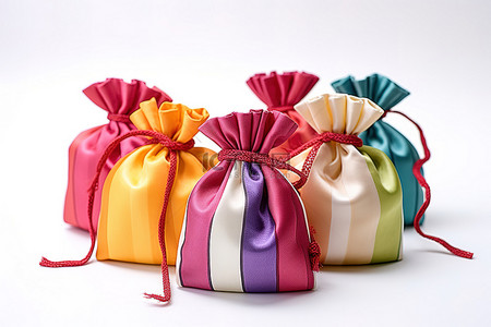 白色表面上的一组彩色礼品袋