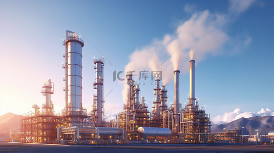 气体背景图片_炼油厂和玻璃厂外部可视化的 3D 插图